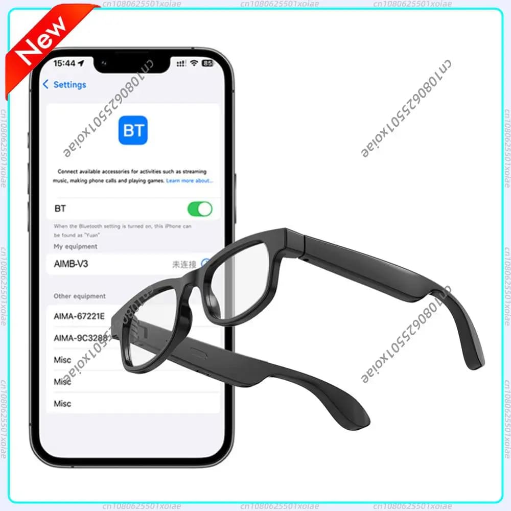 Smart AIMB-V3 Glasses with BT, 140 Languages, Double Anti-Light Blue, AI Translation, Integrated Speakers, Sound Glasses