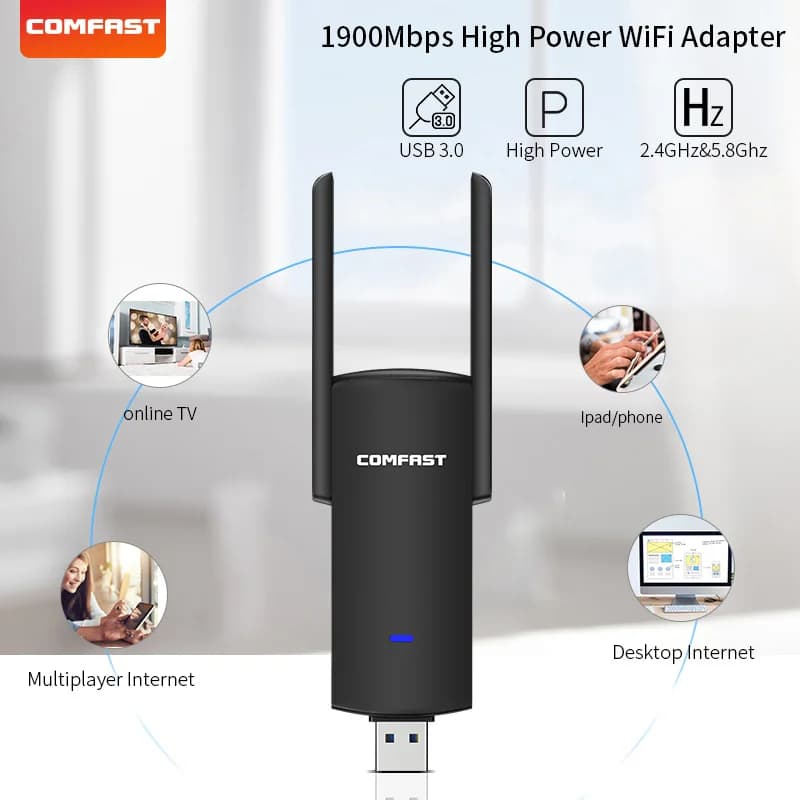 Comfast WIFI5 1900Mbps USB Wifi Adattatore Dual Band 5GHz 2.4Ghz Scheda di rete RTL8814AU 2 antenne Wi-Fi Dongle Ricevitore wifi