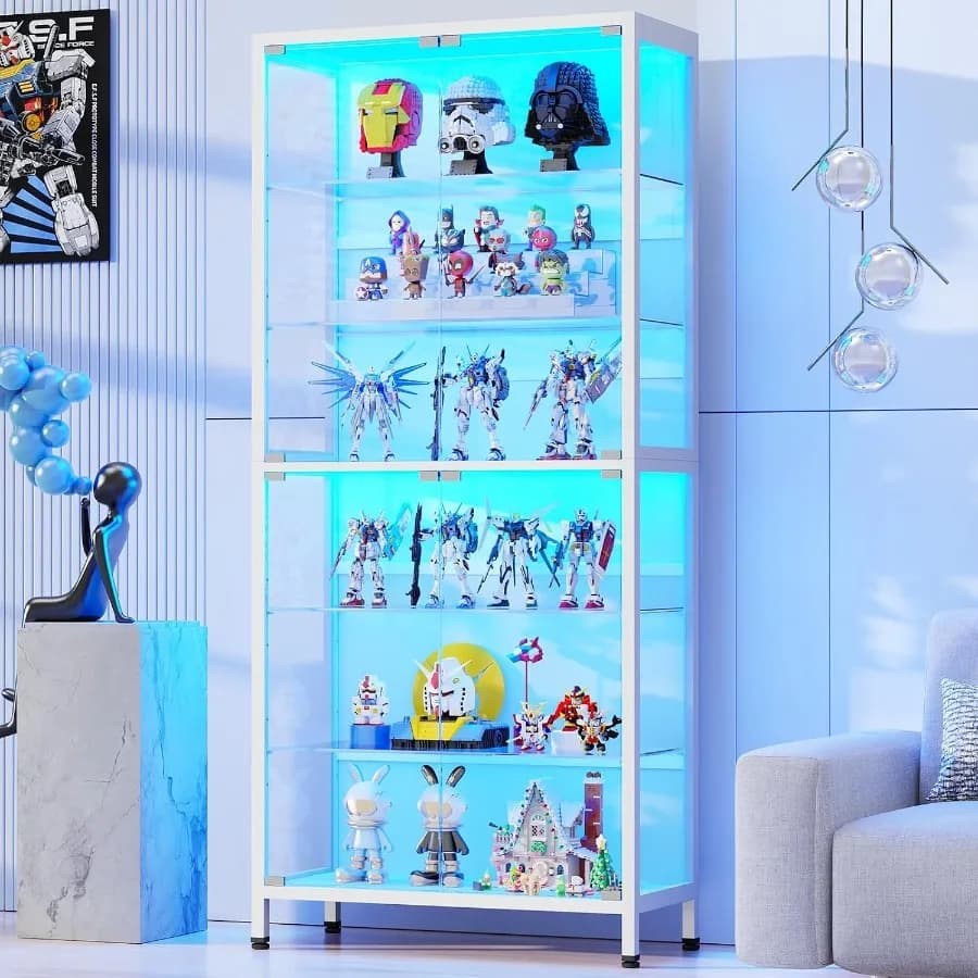 71.2" 6-Tier Display Cabinet with Glass Doors for Collectibles