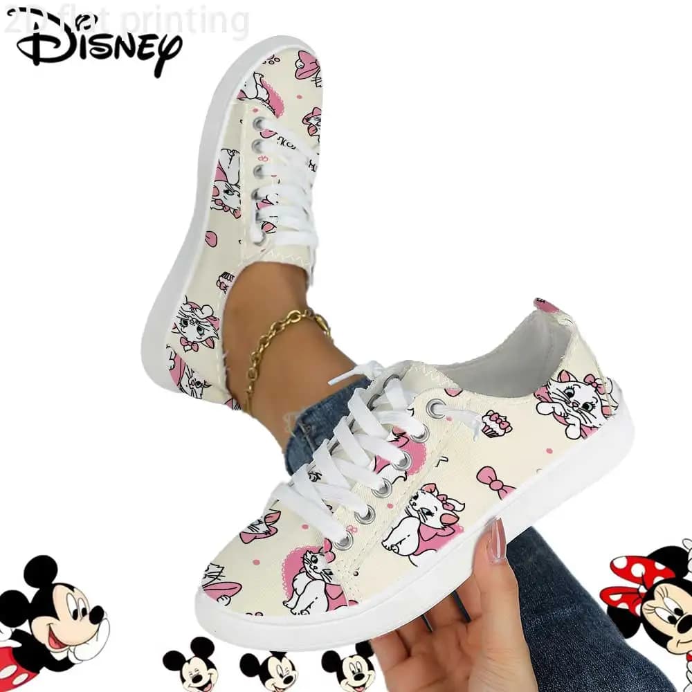 Sneakers stringate con stampa Disney Marie Cat, con licenza ufficiale, da donna – Graziose scarpe casual in tela con fiocco rosa