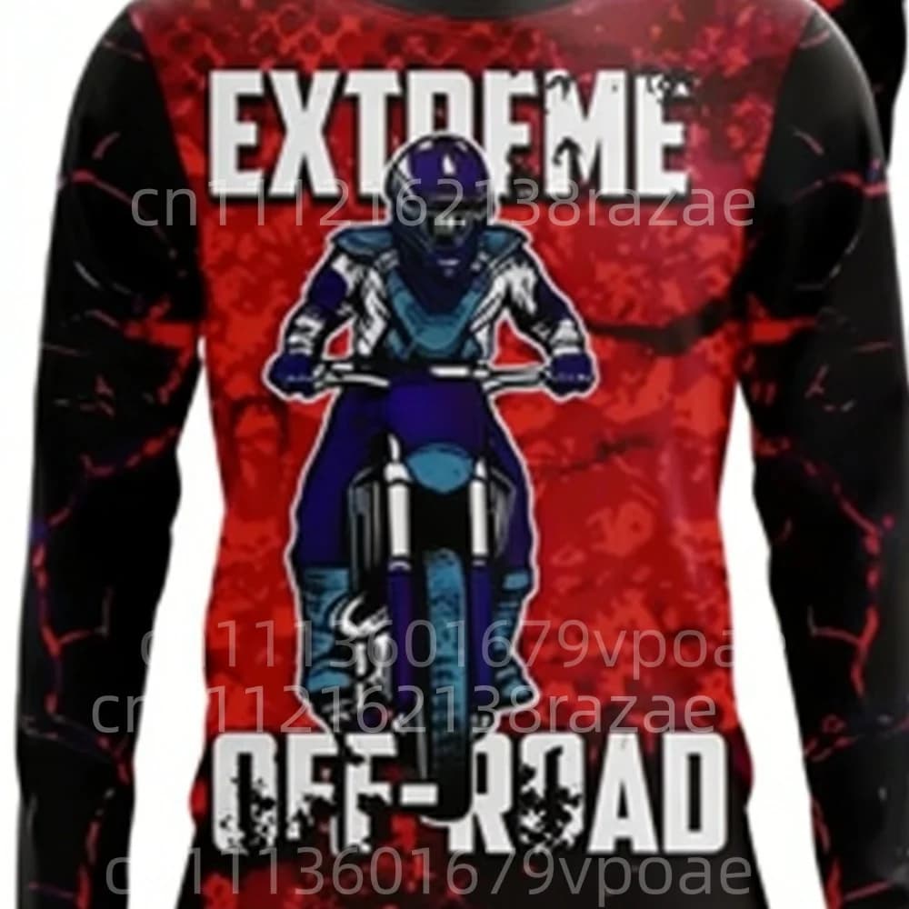 T-shirt Sportiva Unisex a Maniche Lunghe con Stampa Moto Off-Road Estrema, Casual e alla Moda per Uso Quotidiano