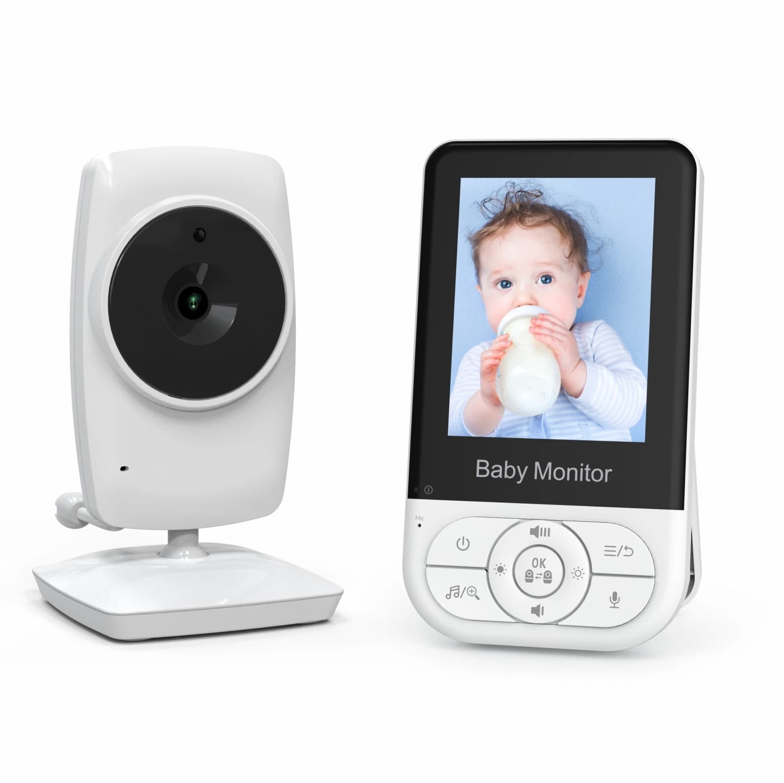 Monitor Video per Bambini Wireless con Schermo LCD da 2,8 Pollici, Radio, Musica, Interfono, Telecamera Portatile IR, Walkie-Talkie per Bambini, Babysitter