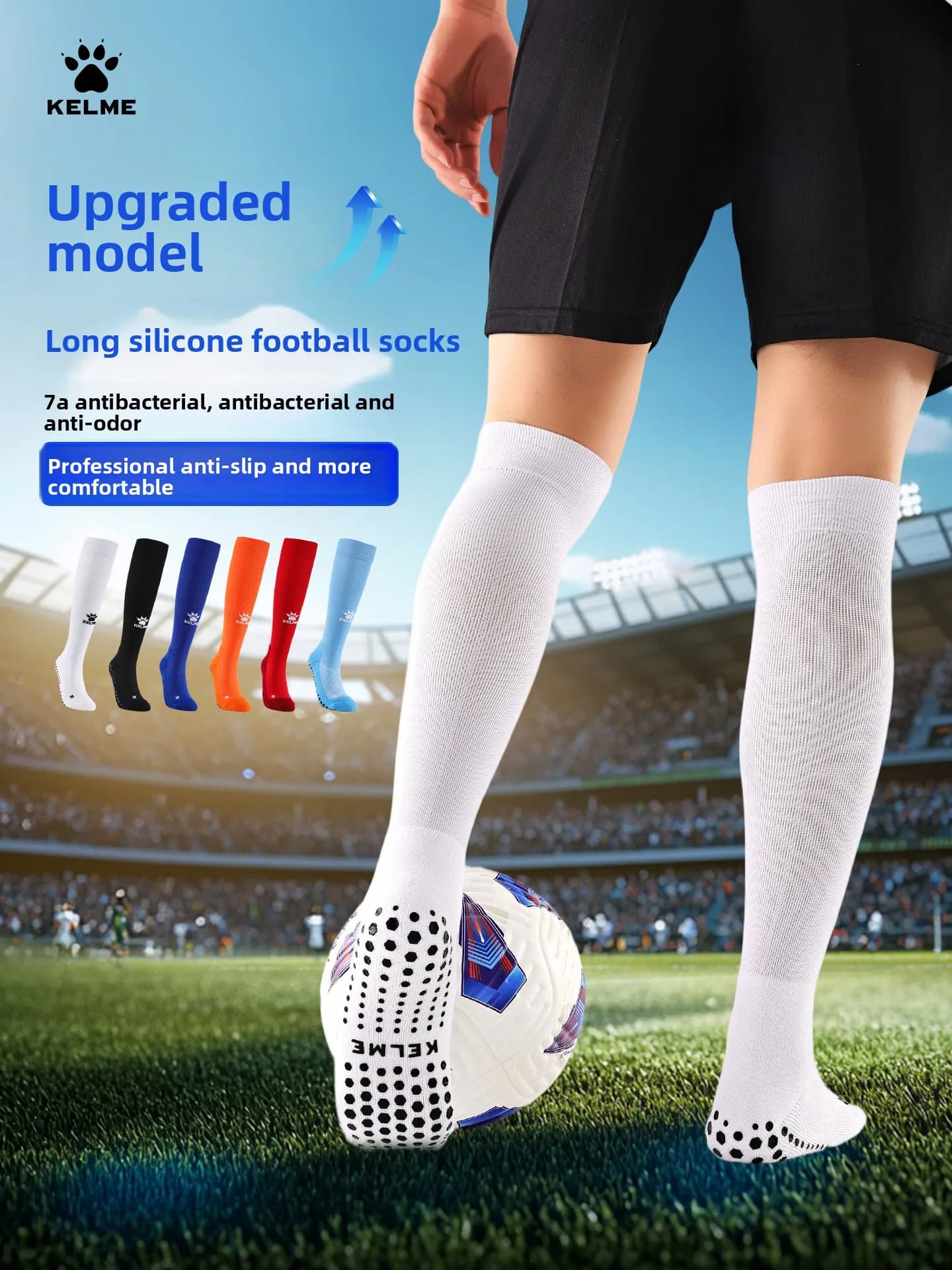 Calze da calcio KELME da uomo, lunghe, per adulti, da allenamento e partita, professionali 7a, antibatteriche e antiscivolo.