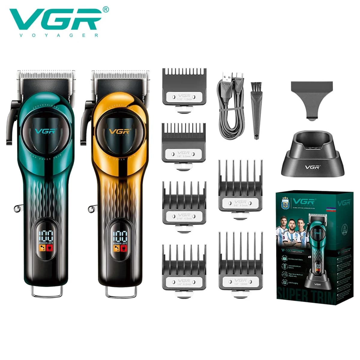 Tagliacapelli ricaricabile digitale professionale VGR 166 con cesoia elettrica regolabile con base a nastro sfumato