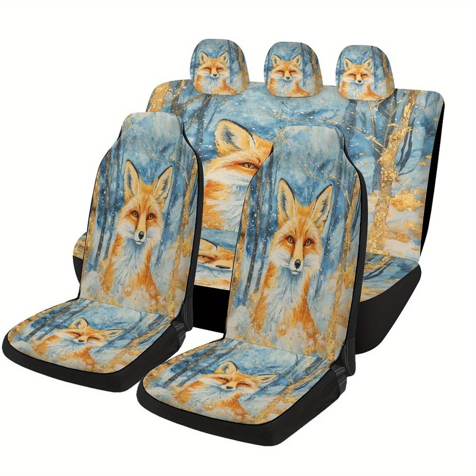 A complete set of stylish and unique car seat covers for the winter, suitable for various vehicles. These universal covers protect B
