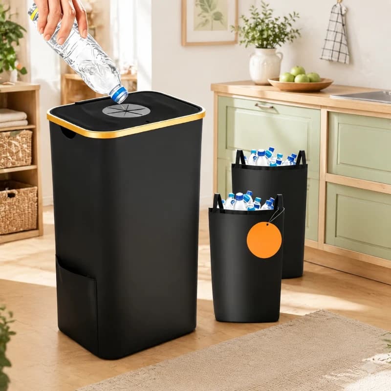 Borsa Organizer per Bottiglie Riciclabili Nera, Borsa Pieghevole Portatile per Bottiglie di Scarto, per Casa e Ufficio, Ideale come Regalo
