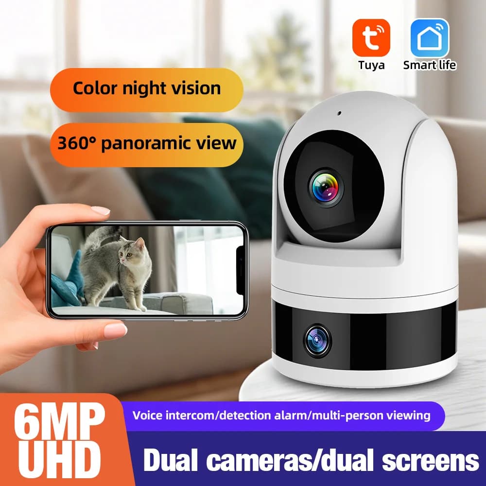 KERUI 6MP Dual Lens WiFi IP Camera PTZ Wireless Baby Camera with Human Detection Tuya Smart Life App Remote Control for Home Sec