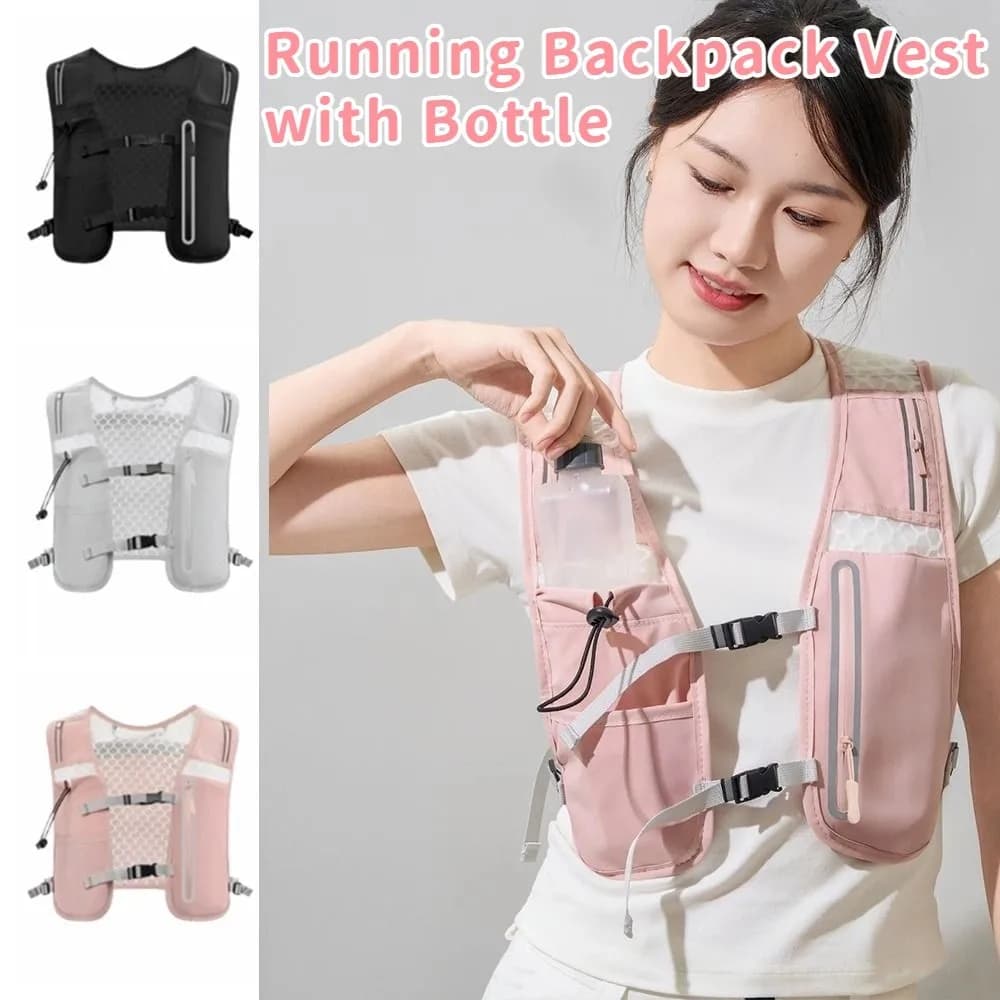 Reflective Running Vest with 500ML Water Bottle, Waterproof Running Vest, Adjustable 4L Cycling Vest