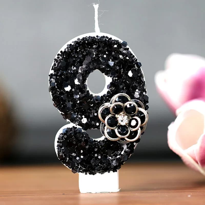 Number Candles Birthday Cake Candle Black Sparkle Glitter for Wedding Party Decoration Number 0-9 Candles Supplies