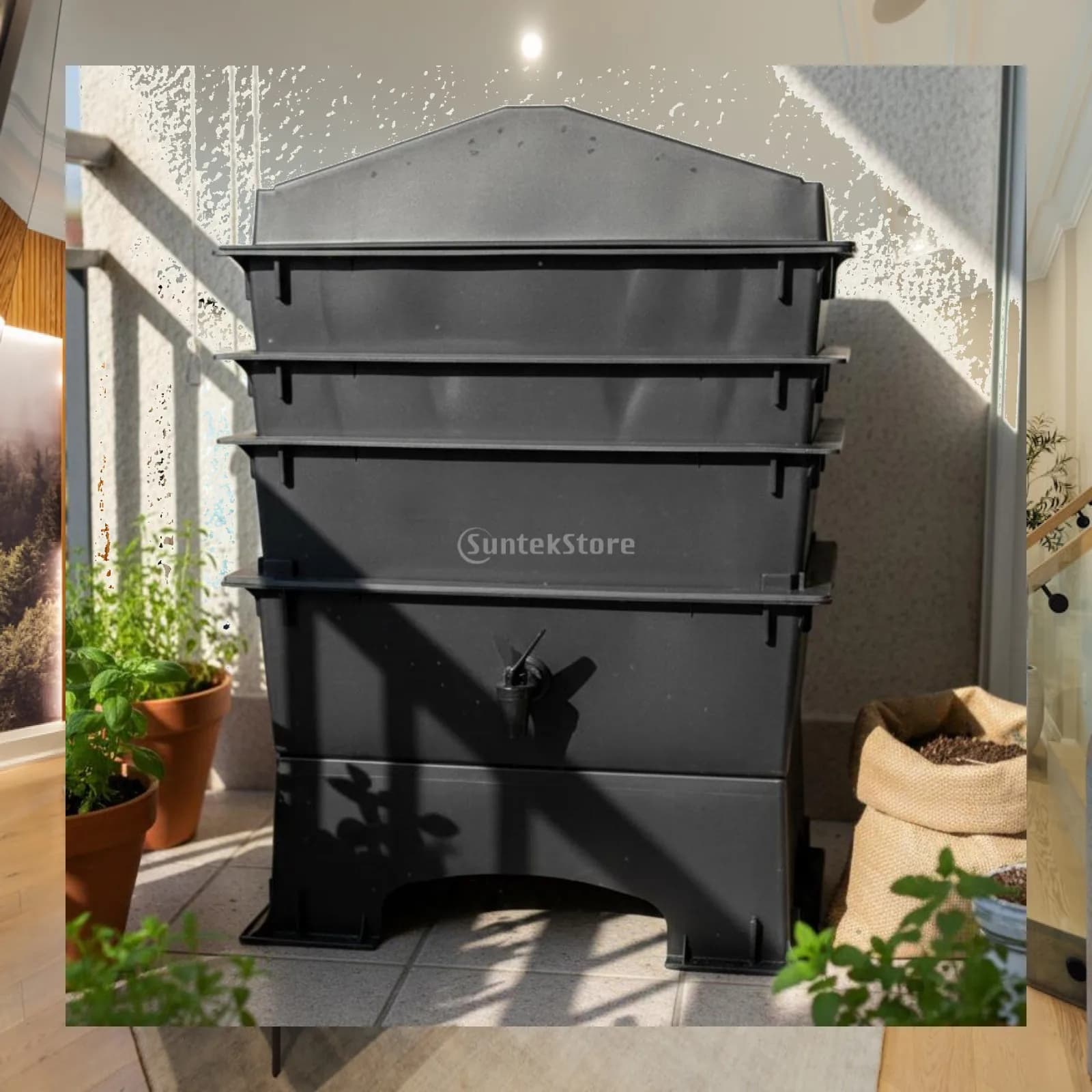 Vermicomposting Worm Box Compost Bin with Spigot for Liquid Fertilizer Indoor Kitchen Garden Recycling