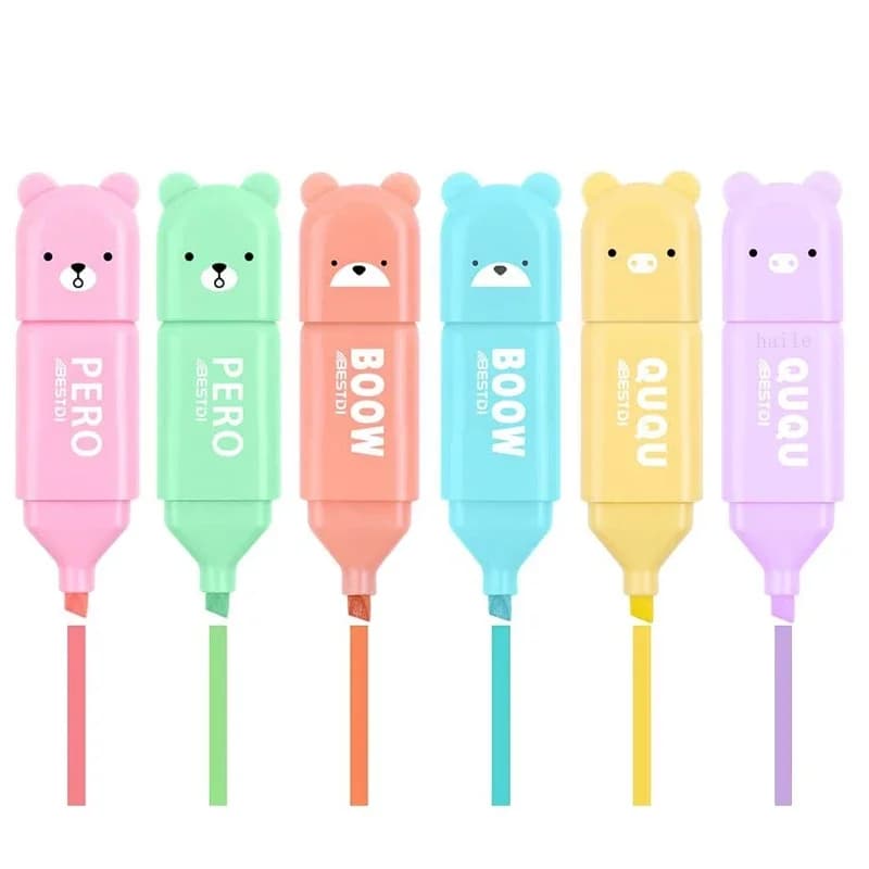 6pcs/Set Cute Cartoon Mini Highlighter Pens Kawaii Pastel Colors Manga Markers Scrapbooking Diary Highlighter Stationery