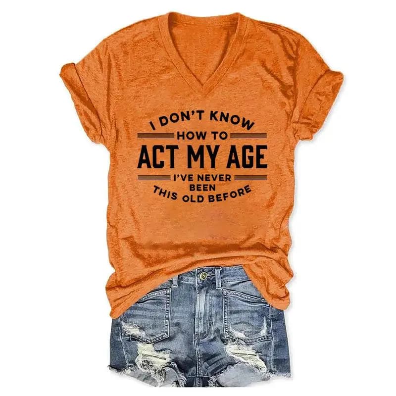 Double Sided Printed V-Neck Short Sleeve T-Shirt for Women Fashionable Casual Top in Europe Style Letter Pattern