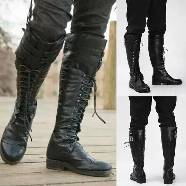 Medieval Steampunk Cosplay Boots Men Winter Larp Viking Pirate PU Leather Shoes Carnival Party Fancy Knight Boots 37-48