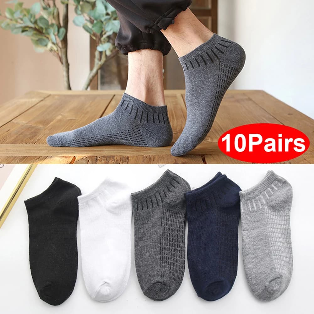 Men's Breathable Ankle Socks 10 Pairs Assorted Soft Low Cut Short Socks for Daily Casual Business Office Wear Comfortable