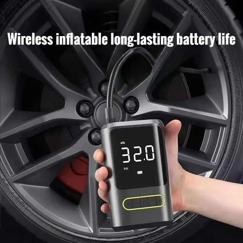 Compressore d'Aria Portatile Wireless per Auto con Display Digitale Intelligente, Pompa Elettrica per Gonfiaggio Pneumatici di Auto, Moto e Biciclette