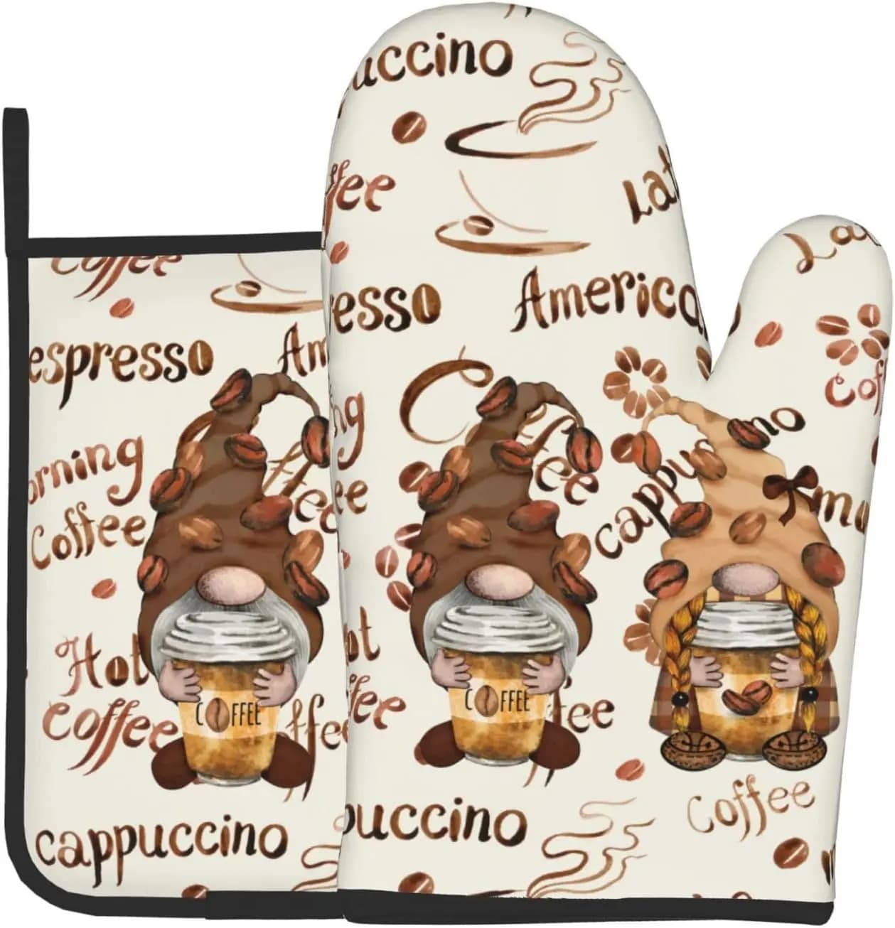 Coffee Bean Coffee Gnomes Oven Mitts and Pot Holders Heat Resistant Oven Mitts Safe for Baking Cooking BBQ