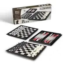 Gioco da Tavolo 3-in-1, Gioco Intellektuale Casual per Adulti e Bambini, con Scatola Portaoggetti, Set di Scacchi Magnetici per Feste e Compleanni