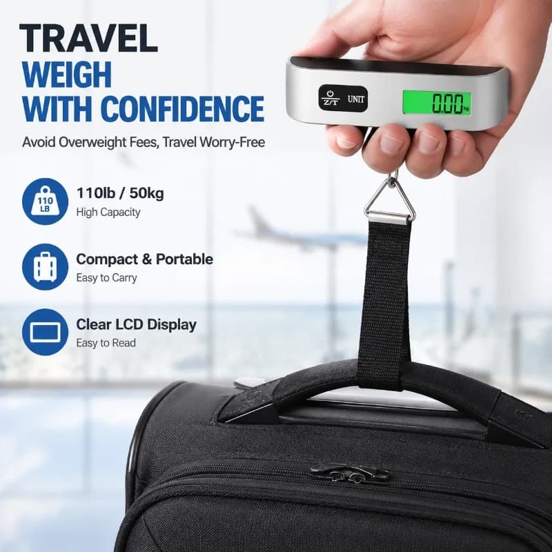50kg Handheld Portable Electronic Luggage Scale Mini Hook Weighing Device Travel Suitcase Weight Measuring Tool Durable Hanging