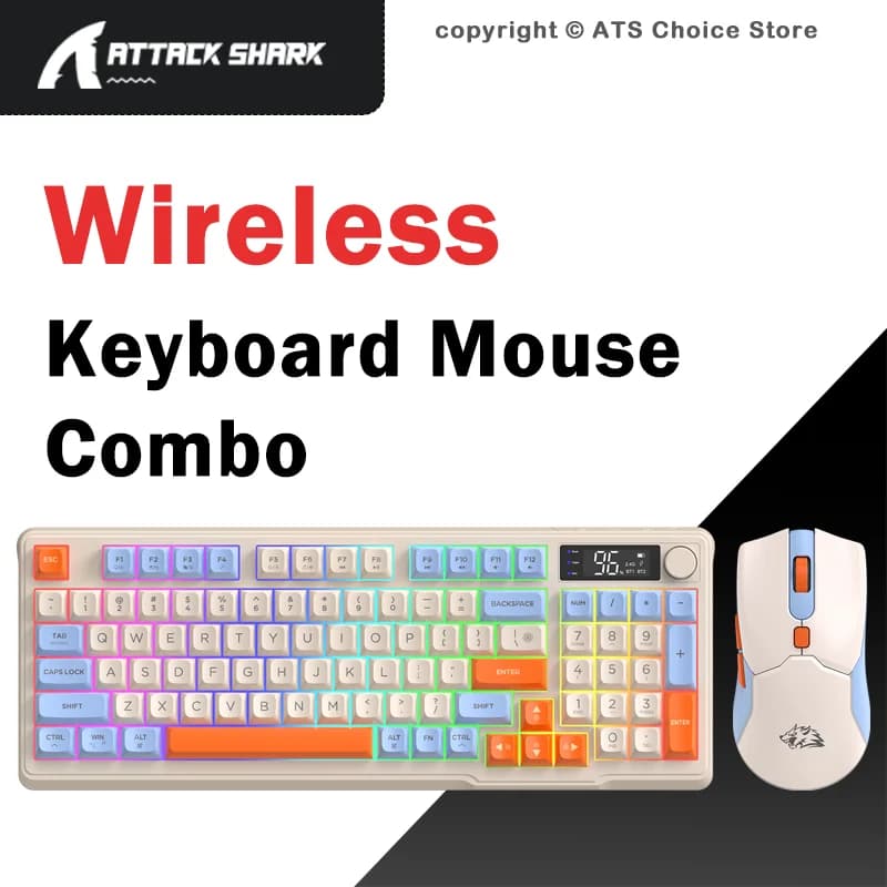 Combo Tastiera e Mouse Wireless FREEWOLF T96, Set Tastiera RGB a 96 Tasti con Mouse, Kit Tastiera e Mouse Bluetooth con Schermo Intelligente per Gaming