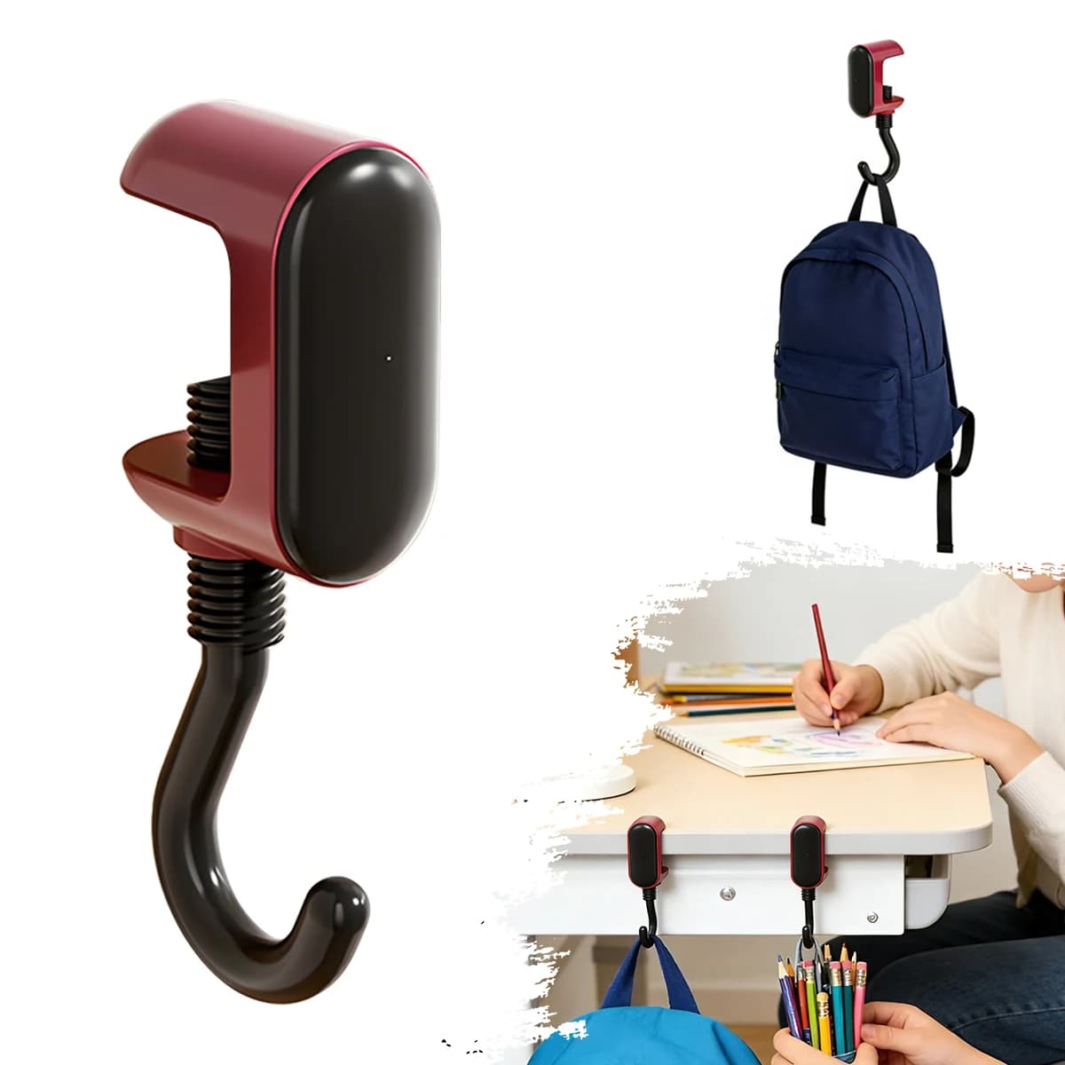 Backpack hook, no punching, table edge hanging bag, detachable, mobile, no marks, super strong load-bearing household hook