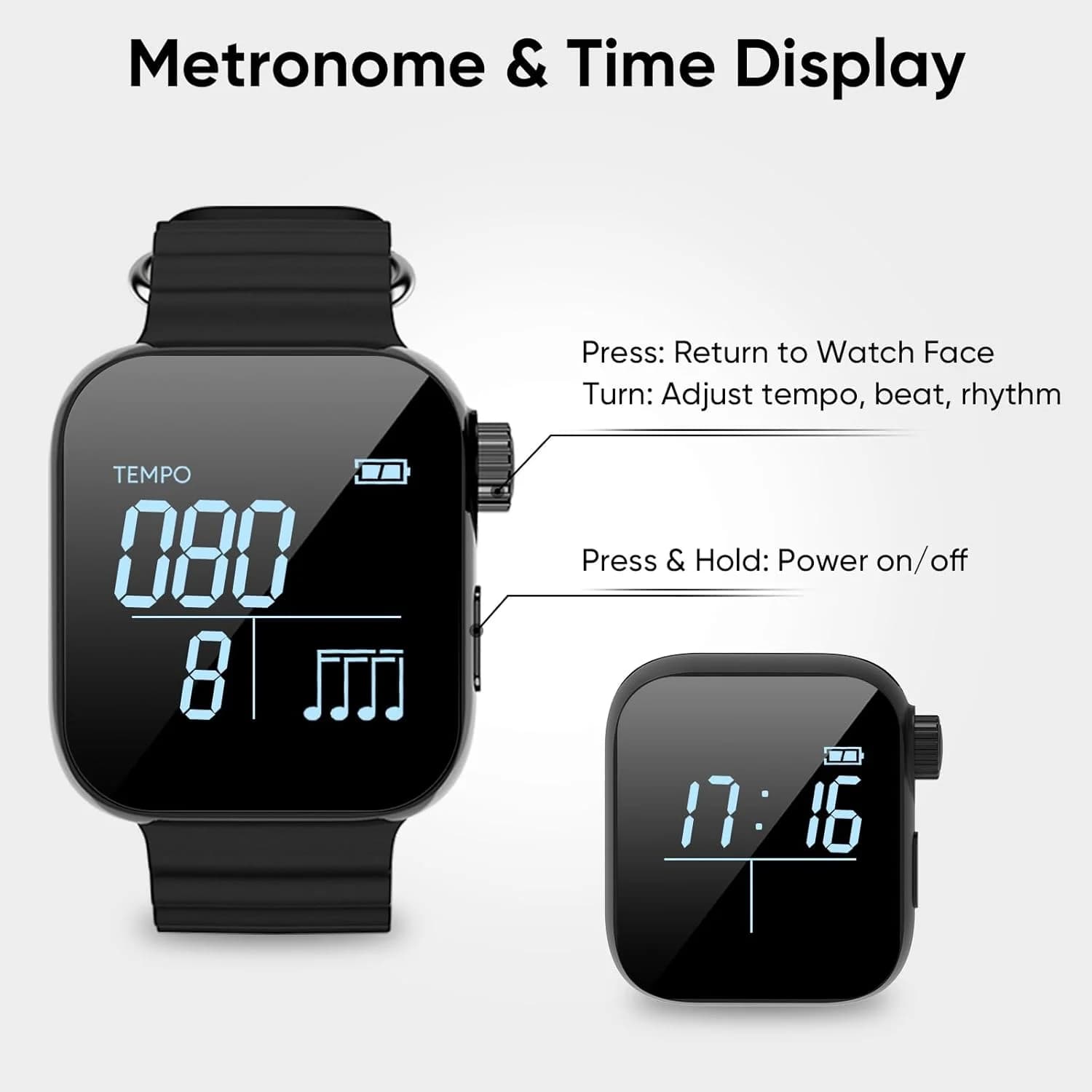 Metronomo vibrante indossabile 40-240 Bpm Strumenti intelligenti Polso Beat Conteggio Orologio per tutte le chitarra Pianoforte Batteria Strumento musicale