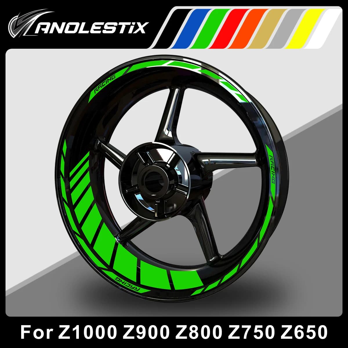 AnoleStix Adesivo riflettente per ruota moto Hub Decal Rim Stripe Tape per Kawasaki Z1000 Z900 Z800 Z750 Z650