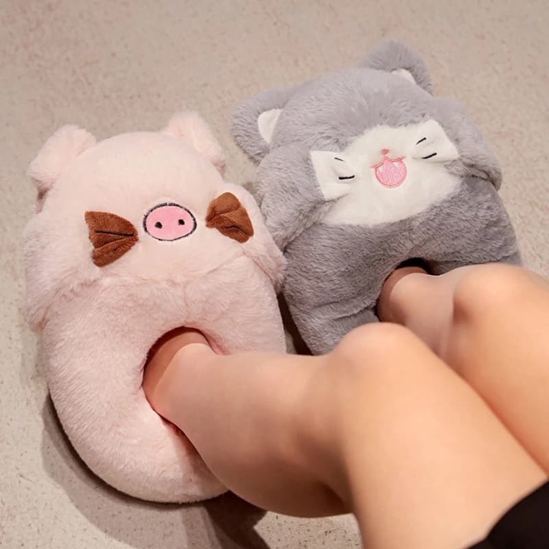 Pantofole soffici da pavimento per la casa da donna Scarpe calde invernali Simpatici animali dei cartoni animati Morbide pelliccia sintetica per coppie Scarpe da camera da letto per interni in cotone