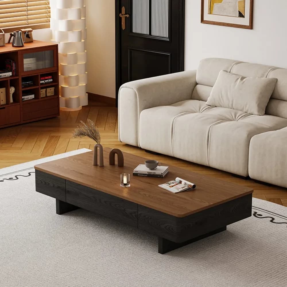 Medieval solid wood rectangular coffee table small apartment light luxury high-end living room household minimalist rock board