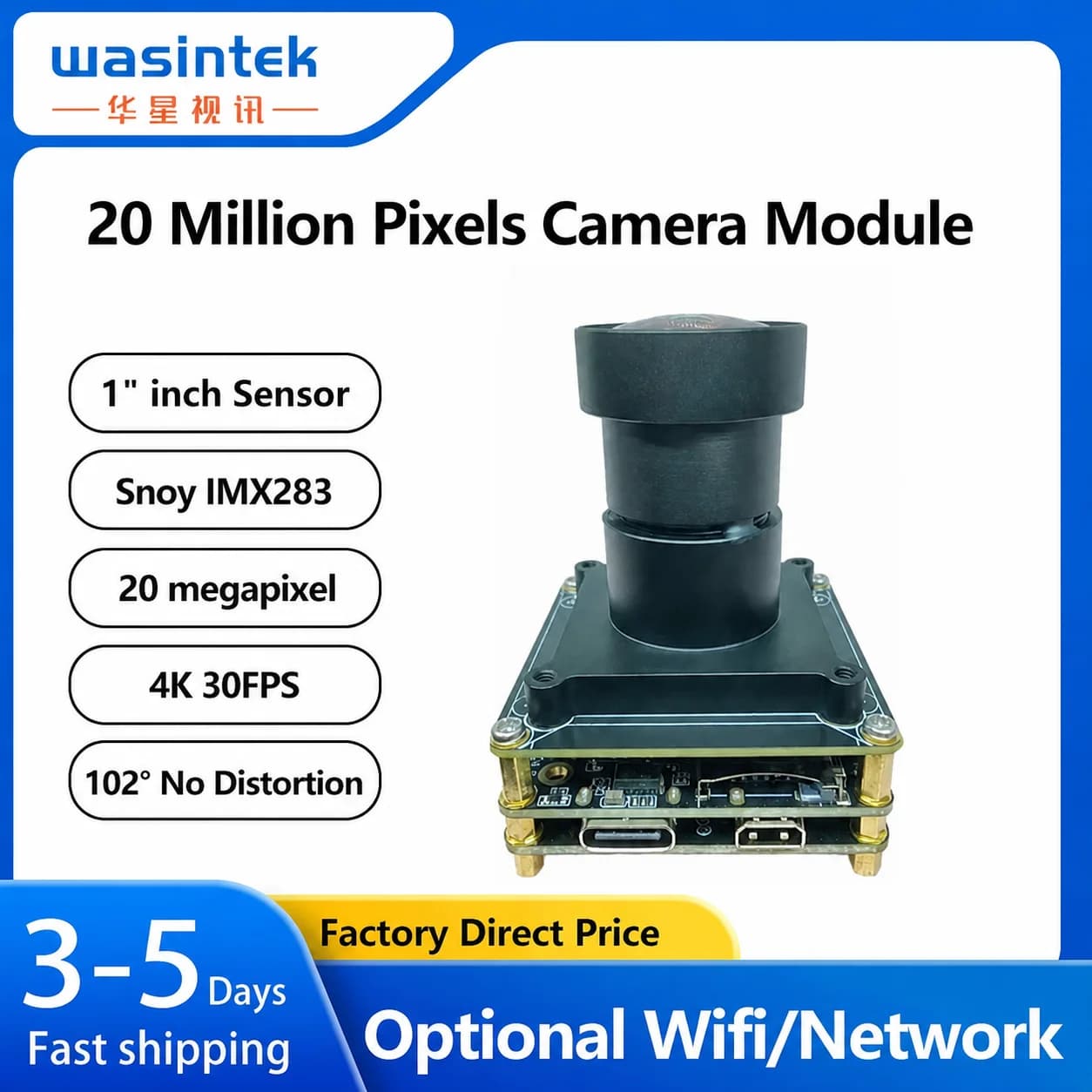 Modulo telecamera 4K 60FPS IMX283 20MP Sensore CMOS da 1 "pollici Telecamera per visione artificiale WIFI Scheda Ethernet Modulo telecamera drone UAV HDMI