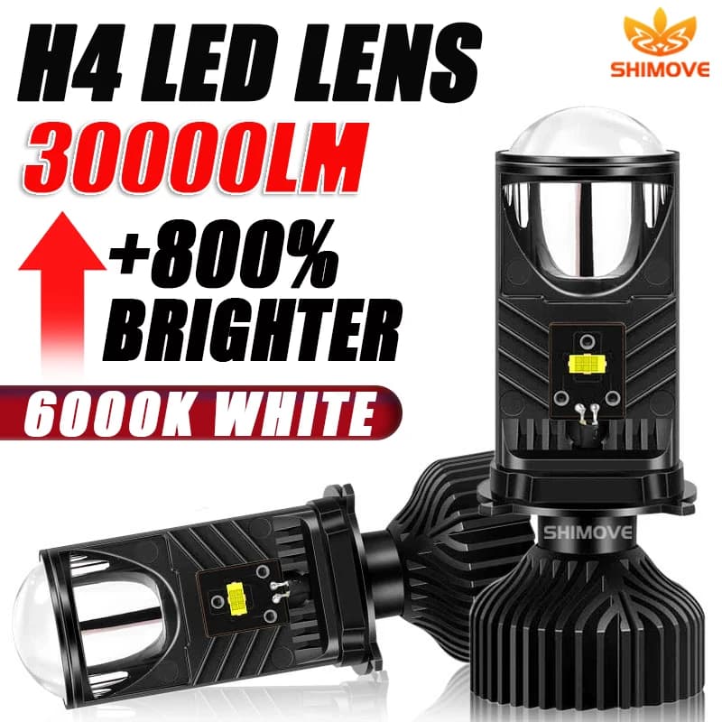 Fari a Proiettore Bi-LED H4 30000LM 6000K 9003 HB2 per Moto e Auto, Lampadine LED CANBUS con Mini Lente, Faretto H4 con Fascio Alto e Basso