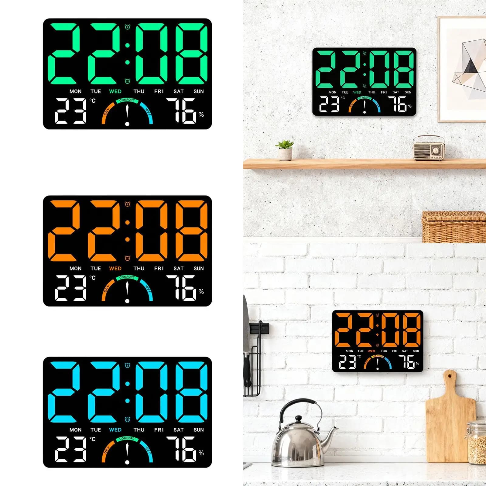LED wall clock, timer with large LED display, electronic clock, digital clock for adult bedroom studio furniture