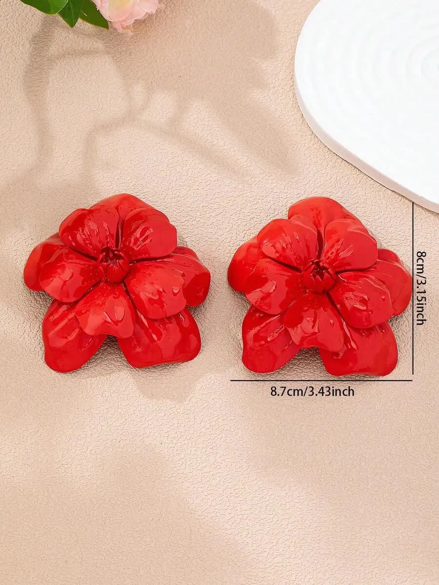 Large Red Flower Statement Earrings For Women Bold Exaggerated Petal Earrings Party Wedding Vacation