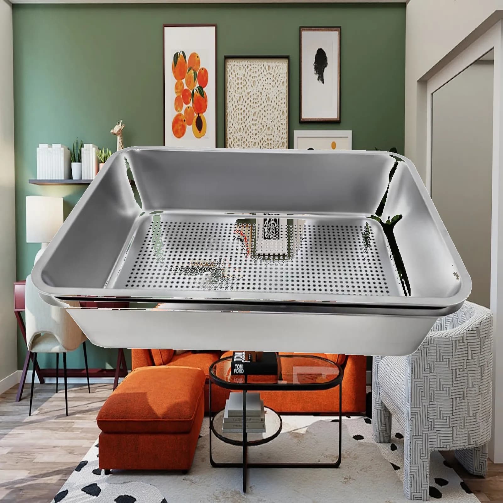 Stainless Steel Open Litter Box High Sided Pan Easy Cleaning Portable Cat Toilet for Home Pets