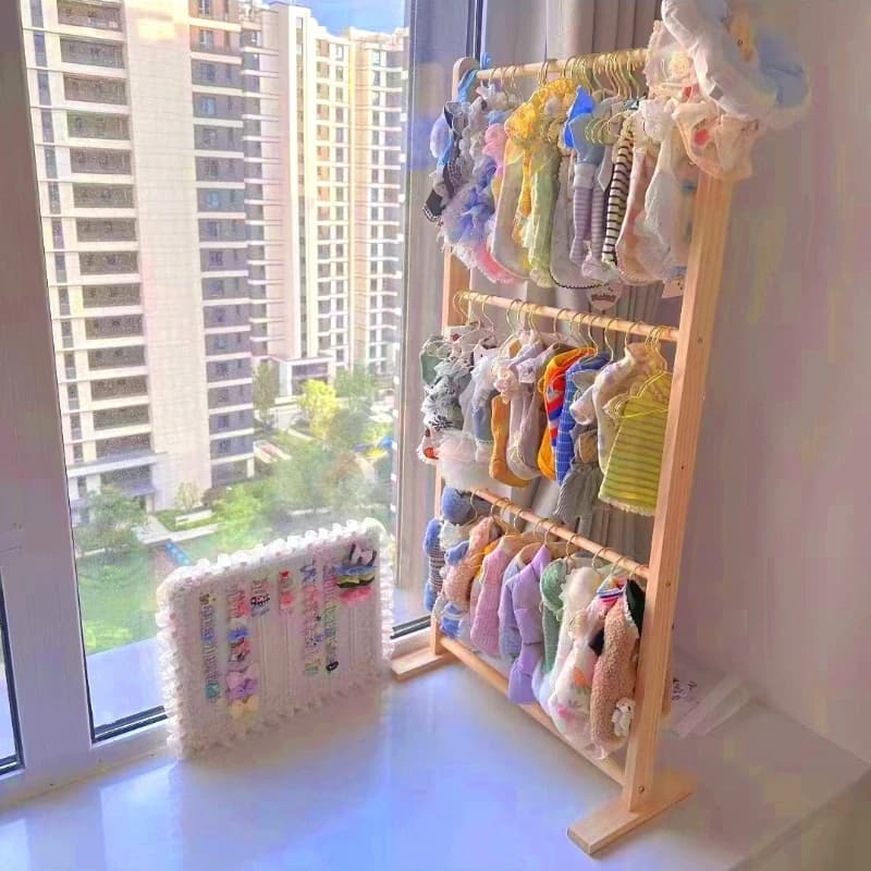 Puppy Hanger Solid Wood Coat Rack Floor Standing Pet Wardrobe Holder Cat Dog Hangers Save Space Balcony Dogs Clothes Racks