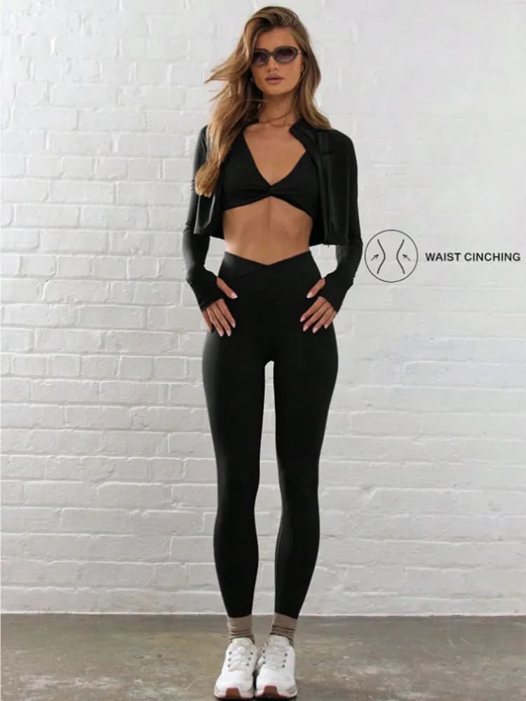 High Waist Butt Lifting Solid Color Yoga Pants Cross Waist Slim Fit Quick Dry Fitness Leggings Dance Pilates Training Sweatpants