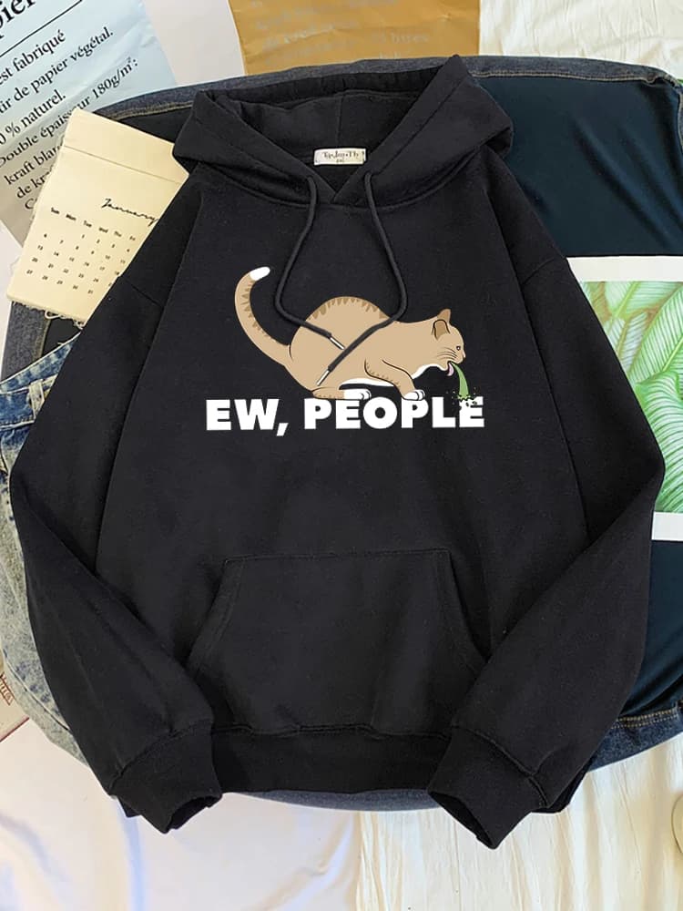 Felpa con cappuccio da donna vomito gatto Ew, felpe con stampa di persone abbigliamento Casual oversize da donna autunno popolare divertente animale signora a maniche lunghe