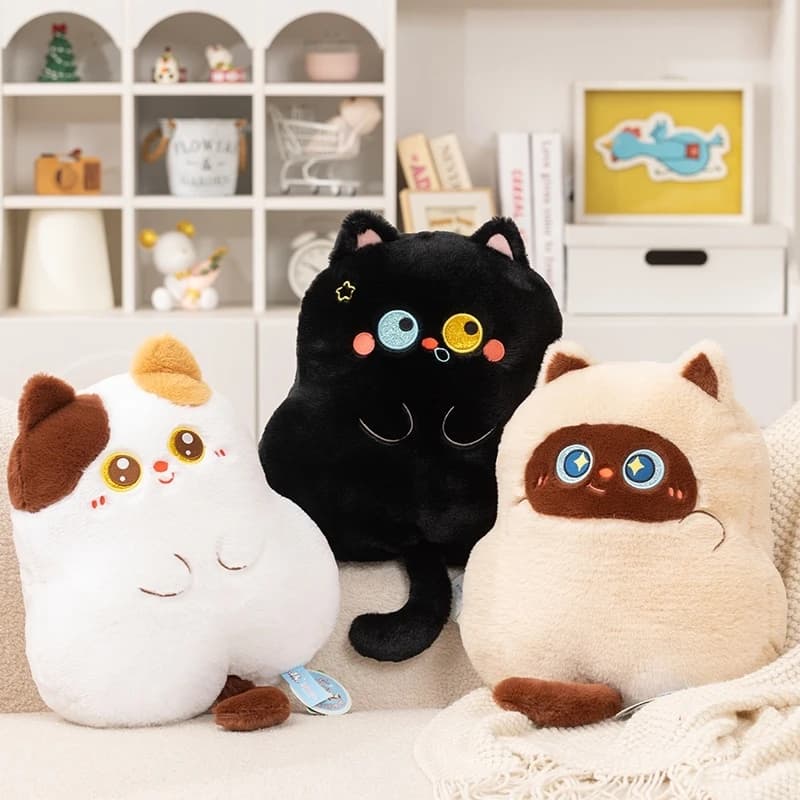 Cuscino Lombare in Peluche con Motivo Gatto per Adulti, Set di Cuscini con Bordi Decorativi per Letto, Divano, Ufficio, Auto, Arredamento Casa