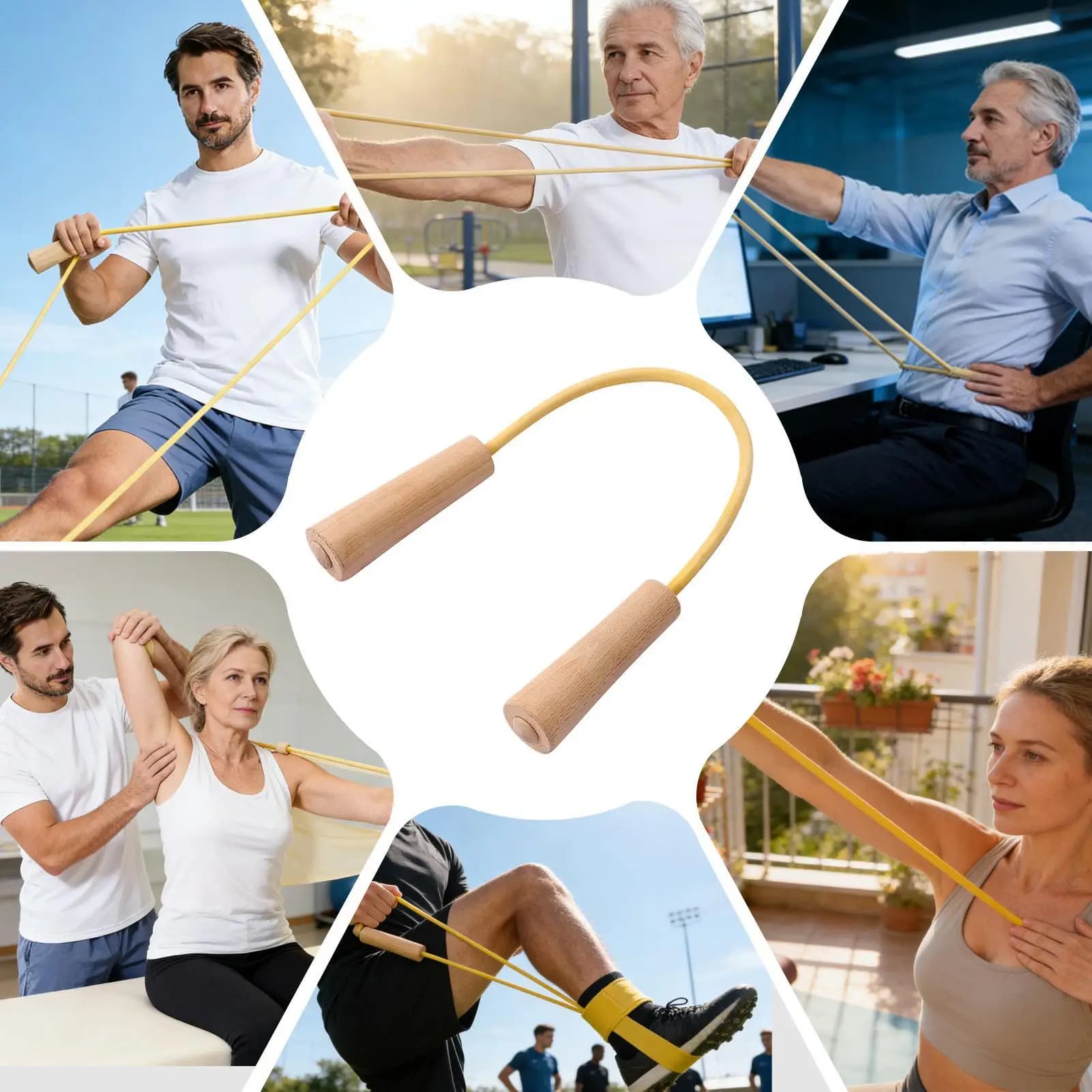Fasce di resistenza per esercizi di forza per le braccia, fasce di resistenza con manico in legno per stretching e allenamento fisico