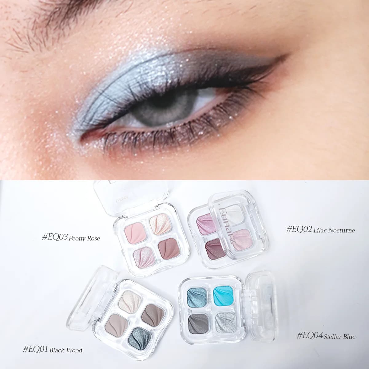 Eunarz Palette di ombretti in 4 colori Blu | Trucco Occhi Blu Argento Freddo Effetto Smoky | Polvere Pigmentata Lunga Durata Effetto Shimmer e Opaco