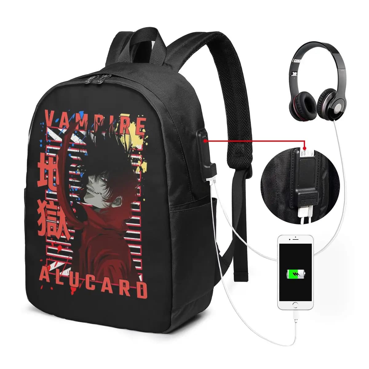 Alucard Hellsing Manga Zaino da viaggio per notebook, borsa per computer, borsa da scuola per studenti universitari, borse a tracolla per laptop per uomo e donna