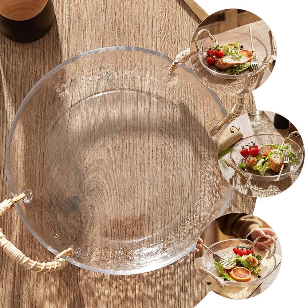 Ciotola in Vetro Intrecciata a Mano con Manico Ergonomico per Frutta Secca, Noci, Caramelle, Dessert e Insalata di Frutta