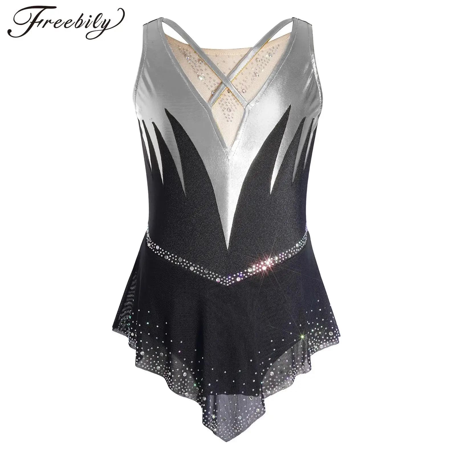 Teens Roller Figure Skating Dress Performance Costume Ballerina Dancewear Kids Girls Ballet Tutu Gymnastics Leotard Dance Dress