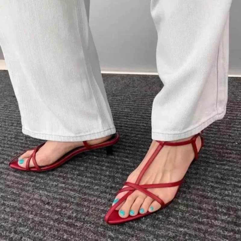 Pointed Toe Women's Sandals Mid Heels Buckle Sexy Shoes 2025 Fad New Trend Designer Pumps Dress Party Summer Sandalias De Mujer