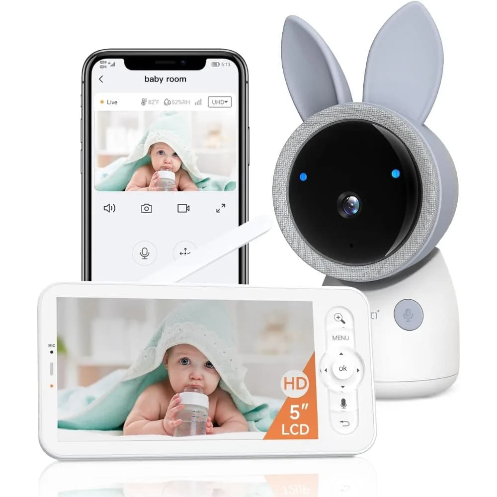 Baby monitor aggiornato, baby monitor WiFi 4MP 2.4G e 5G, visione notturna a infrarossi, luce notturna, audio bidirezionale, rilevamento di cruschi e movimento