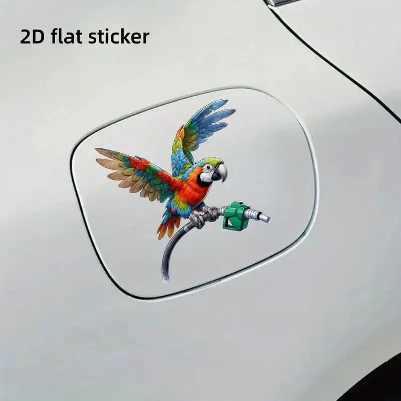 Adesivo divertente a forma di pappagallo per tappo serbatoio, impermeabile, autoadesivo in vinile per auto, serbatoio, finestrino, decorazione moto
