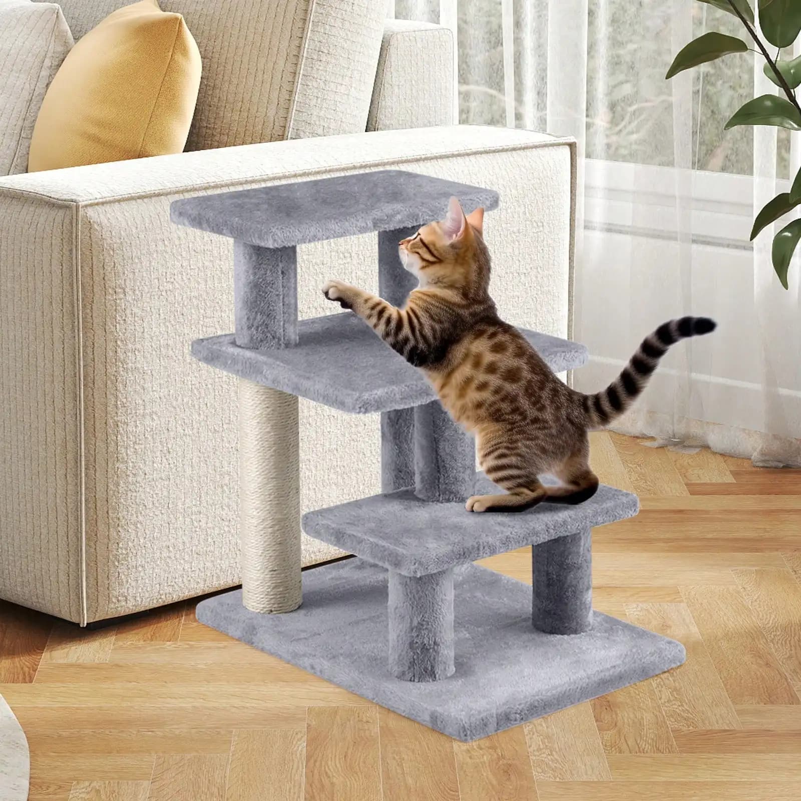 Torre per Gatti 2-in-1 con Posti per Tirare, Giocattoli Sospesi e Sfera, con Scaletta e Tiragraffi