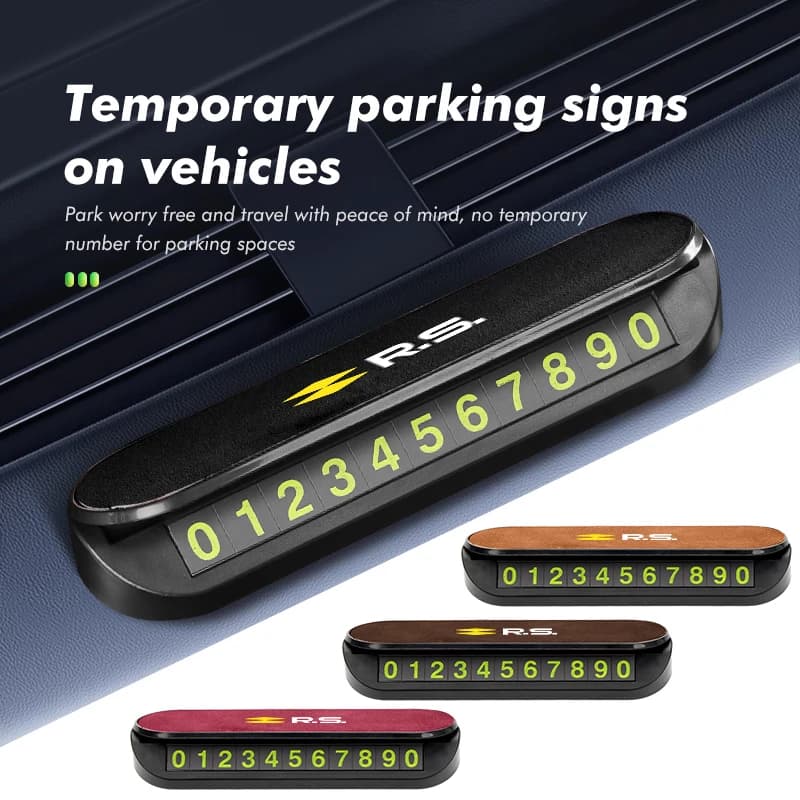 Suede Car Phone Number Plate Temporary Parking Card Stop Sign For Renault RS Kadjar Captur Clio Megane 2 3 4 RS Koleos Logan