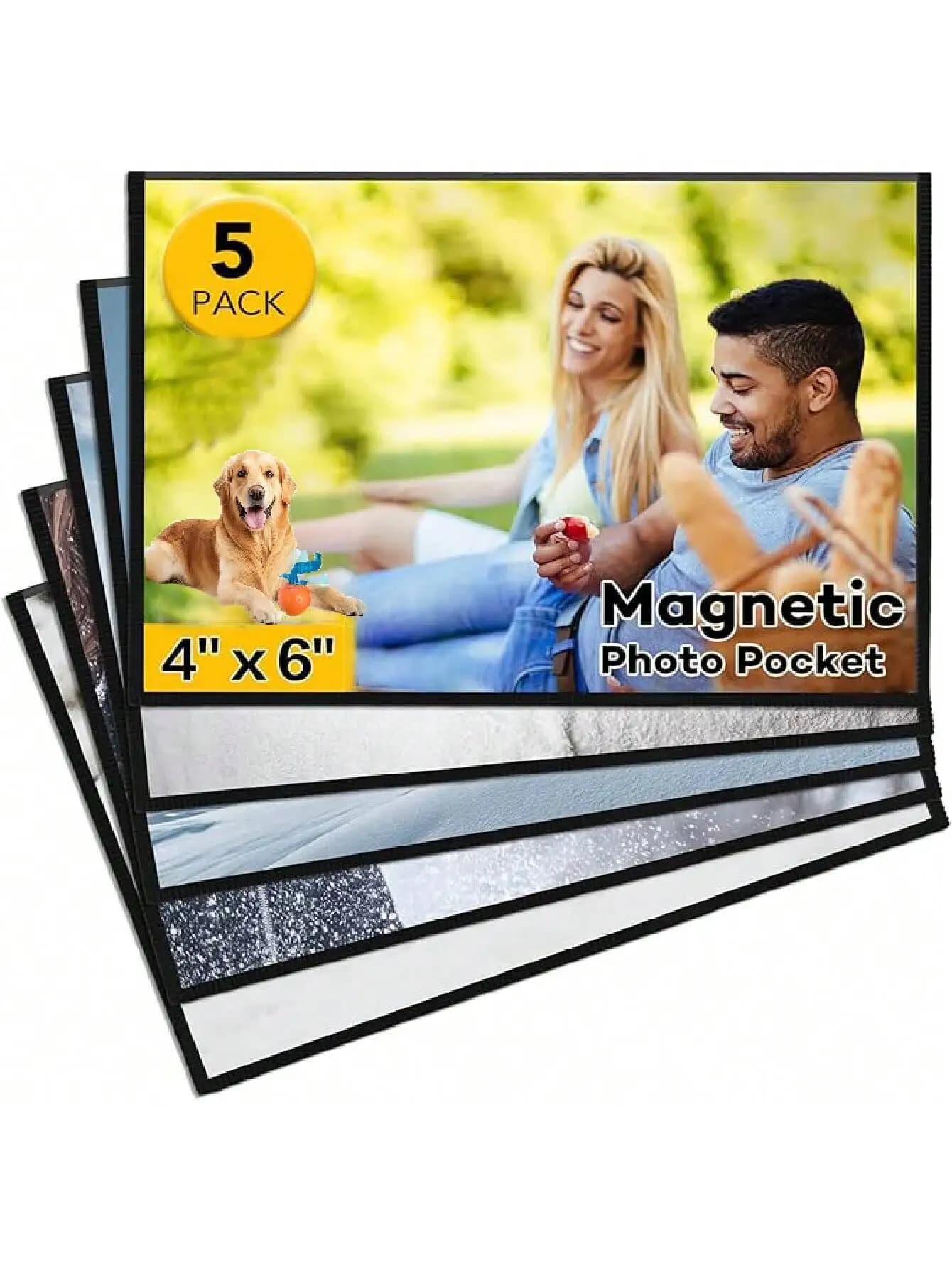 Cornici magnetiche per foto da 5 pezzi per frigorifero 4x6 pollici nere, cornici durevoli per visualizzare foto, note, opere d'arte