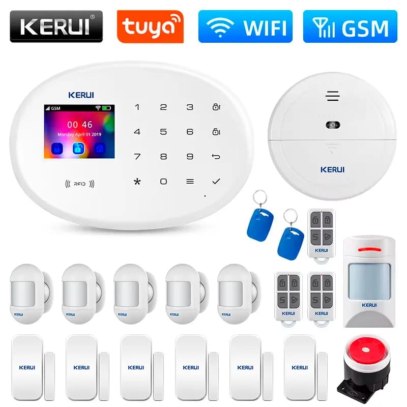 KERUI Kit sistema di allarme W202 GSM WIFI Allarme domestico Tuya Smart Support Alexa con rilevatore di sensori di movimento Protezione di sicurezza