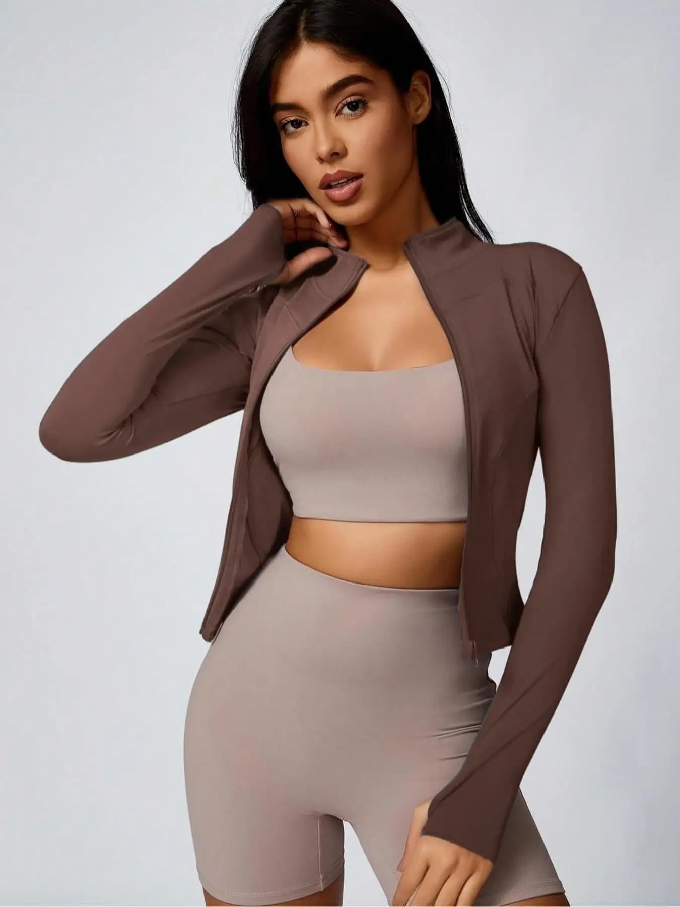 Giacca da allenamento atletica traspirante ad asciugatura rapida Fitfemme da donna, vestibilità slim, zip intera, manica lunga
